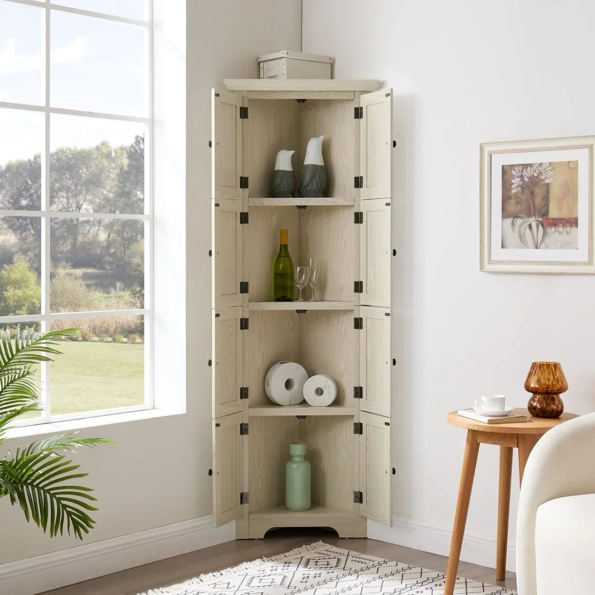 4-Tier Corner Pantry Cabinet With 8 Doors and Shelves - Omega Lifestyles