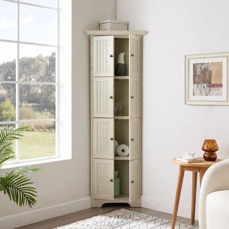 4-Tier Corner Pantry Cabinet With 8 Doors and Shelves - Omega Lifestyles