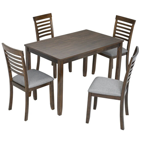 5-Piece Walnut Acacia Wood Rectangular Dining Set - Omega Lifestyles