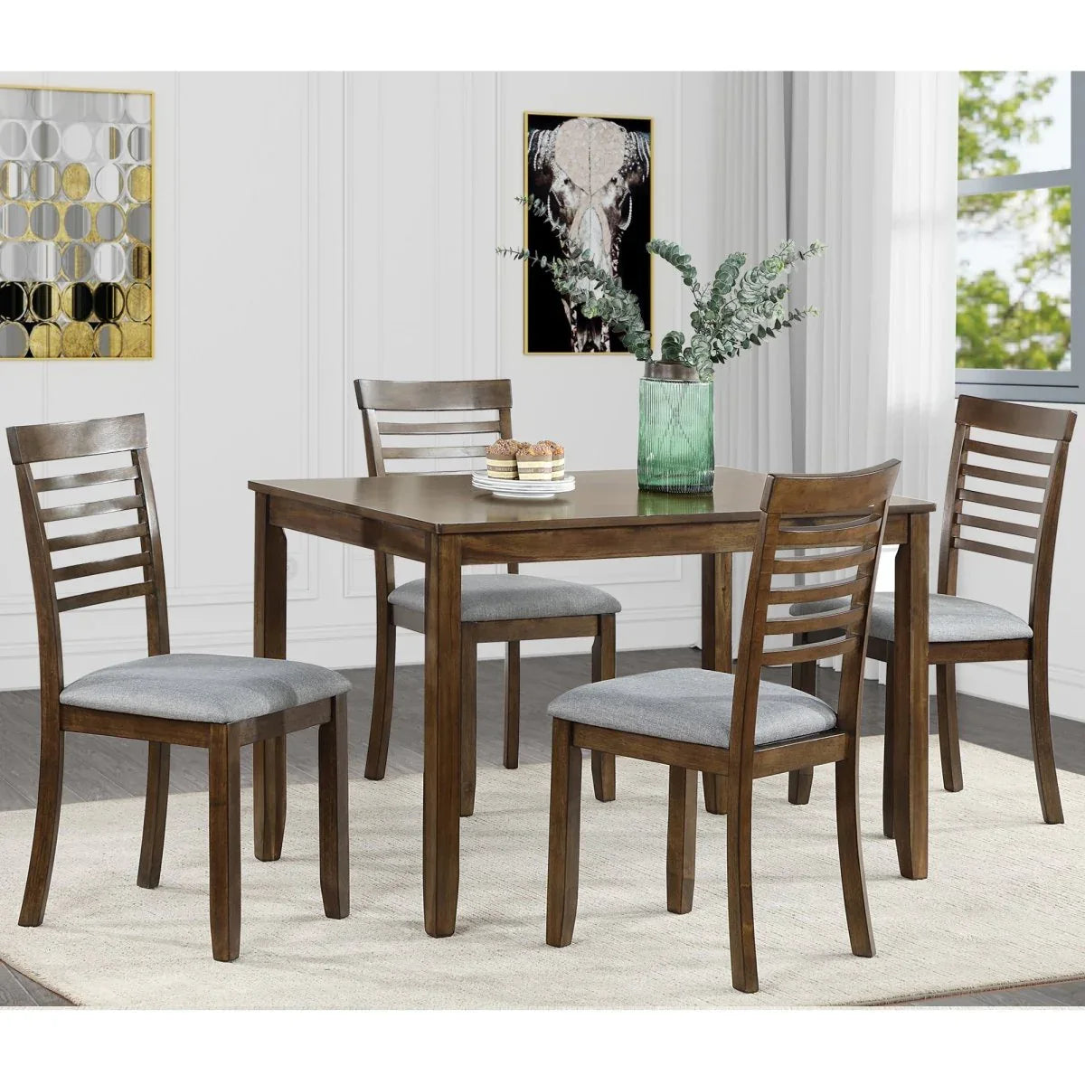 5-Piece Walnut Acacia Wood Rectangular Dining Set - Omega Lifestyles