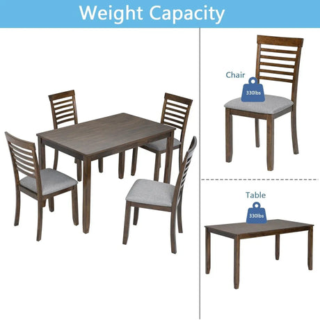 5-Piece Walnut Acacia Wood Rectangular Dining Set - Omega Lifestyles