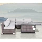 6 - Piece Brown Wicker Rattan Sectional Sofa Set With Fire Pit - Veluna - Omega Lifestyles