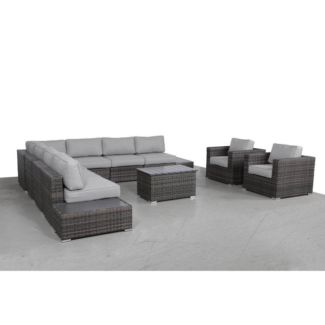 8-Person Brown HDPE Wicker Outdoor Sofa Seating Set - Omega Lifestyles