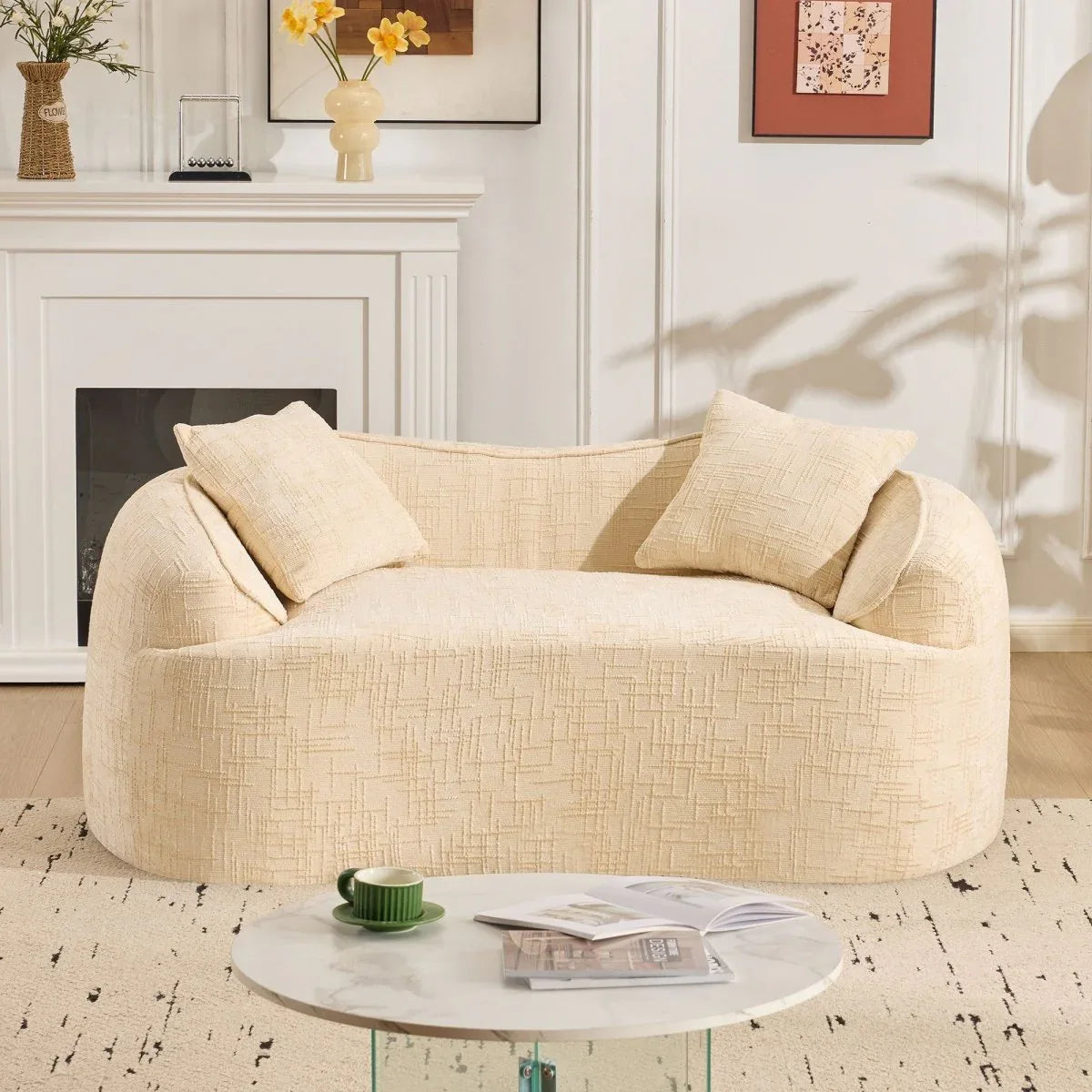 Beige Chenille Fabric Two-Seater Foam Spring Sofa - Omega Lifestyles