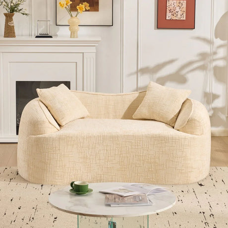 Beige Chenille Fabric Two-Seater Foam Spring Sofa - Omega Lifestyles