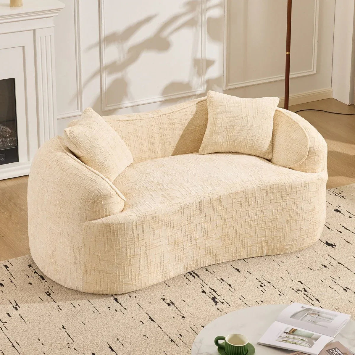 Beige Chenille Fabric Two-Seater Foam Spring Sofa - Omega Lifestyles
