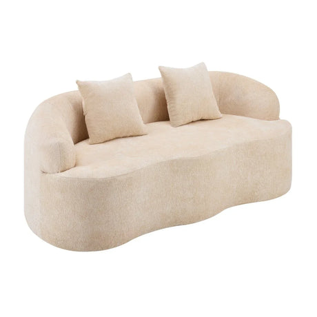 Beige Curved Chenille Loveseat Sofa With Pillows - Omega Lifestyles