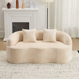 Beige Curved Chenille Loveseat Sofa With Pillows - Omega Lifestyles