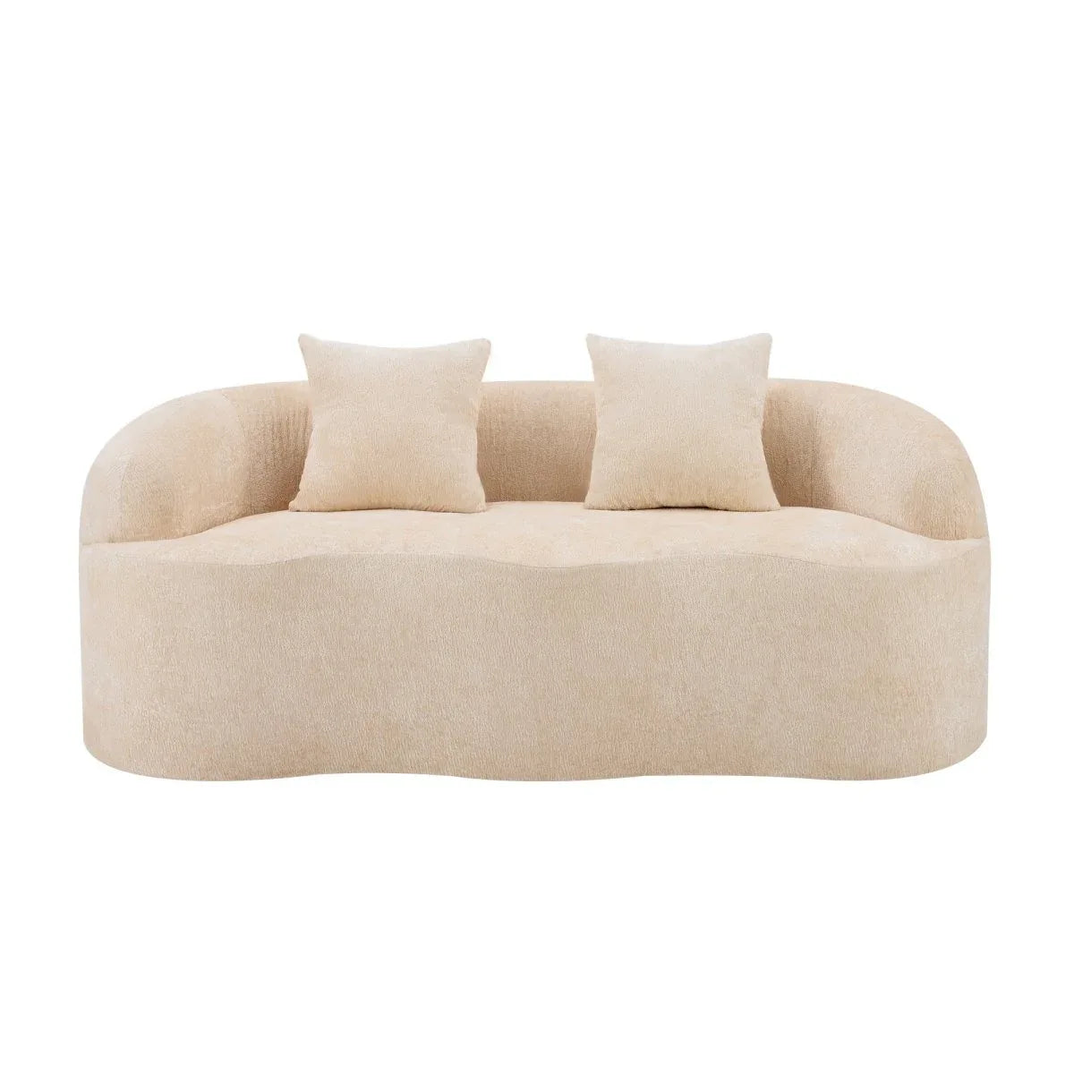 Beige Curved Chenille Loveseat Sofa With Pillows - Omega Lifestyles