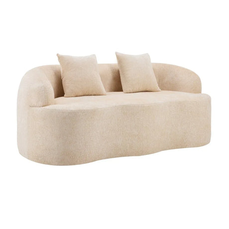 Beige Curved Chenille Loveseat Sofa With Pillows - Omega Lifestyles