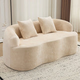 Beige Curved Chenille Loveseat Sofa With Pillows - Omega Lifestyles
