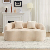 Beige Curved Chenille Loveseat Sofa With Pillows - Omega Lifestyles
