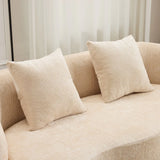 Beige Curved Chenille Loveseat Sofa With Pillows - Omega Lifestyles