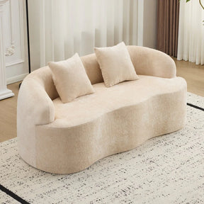 Beige Curved Chenille Loveseat Sofa With Pillows - Omega Lifestyles