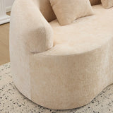 Beige Curved Chenille Loveseat Sofa With Pillows - Omega Lifestyles