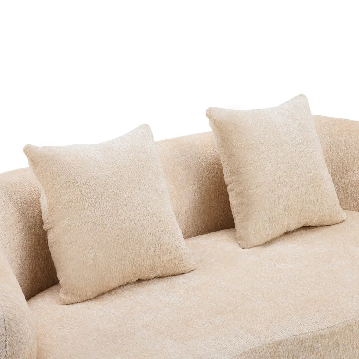 Beige Curved Chenille Loveseat Sofa With Pillows - Omega Lifestyles