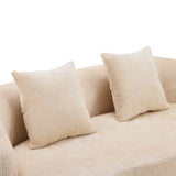 Beige Curved Chenille Loveseat Sofa With Pillows - Omega Lifestyles