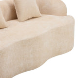 Beige Curved Chenille Loveseat Sofa With Pillows - Omega Lifestyles