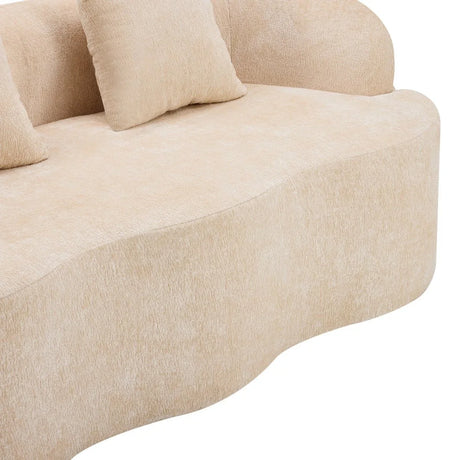 Beige Curved Chenille Loveseat Sofa With Pillows - Omega Lifestyles