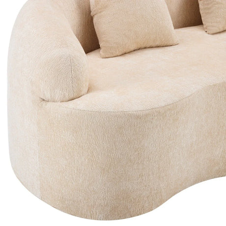 Beige Curved Chenille Loveseat Sofa With Pillows - Omega Lifestyles