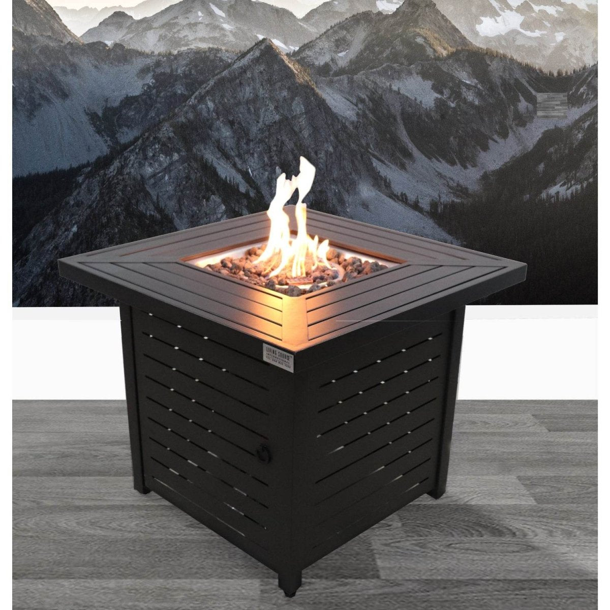 Black Steel Stainless Steel Propane Fire Pit Table - Veluna - Omega Lifestyles