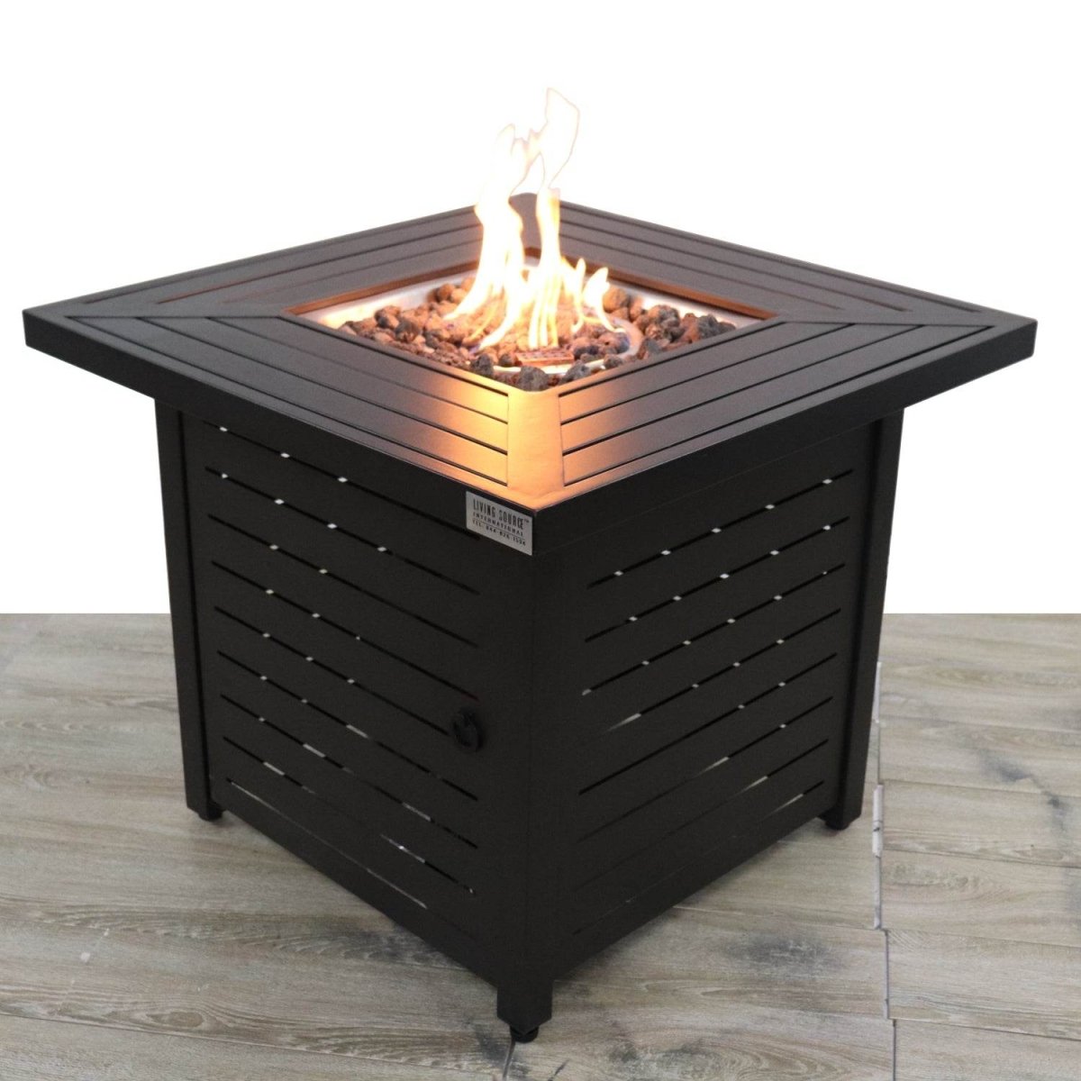 Black Steel Stainless Steel Propane Fire Pit Table - Veluna - Omega Lifestyles