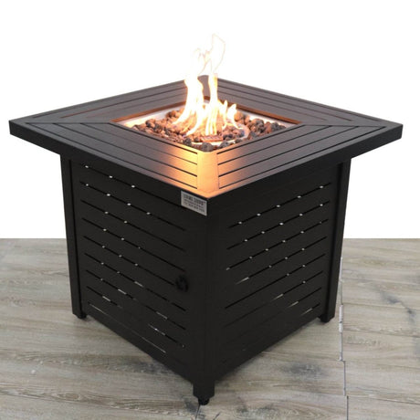 Black Steel Stainless Steel Propane Fire Pit Table - Veluna - Omega Lifestyles