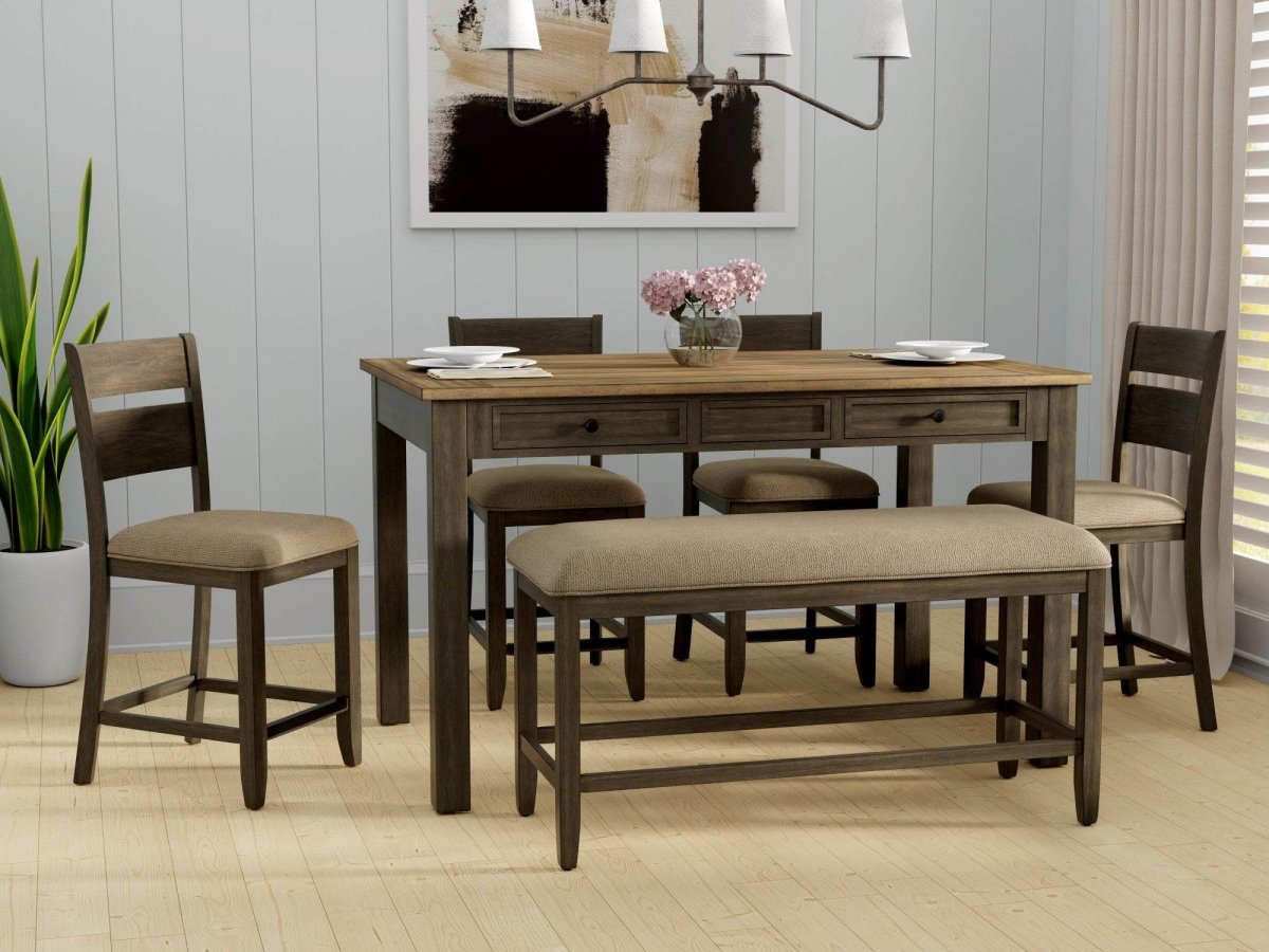 Brown Engineered Wood 6 - Piece Gathering Dining Set - Veluna - Omega Lifestyles