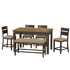 Brown Engineered Wood 6-Piece Gathering Dining Set - Omega Lifestyles