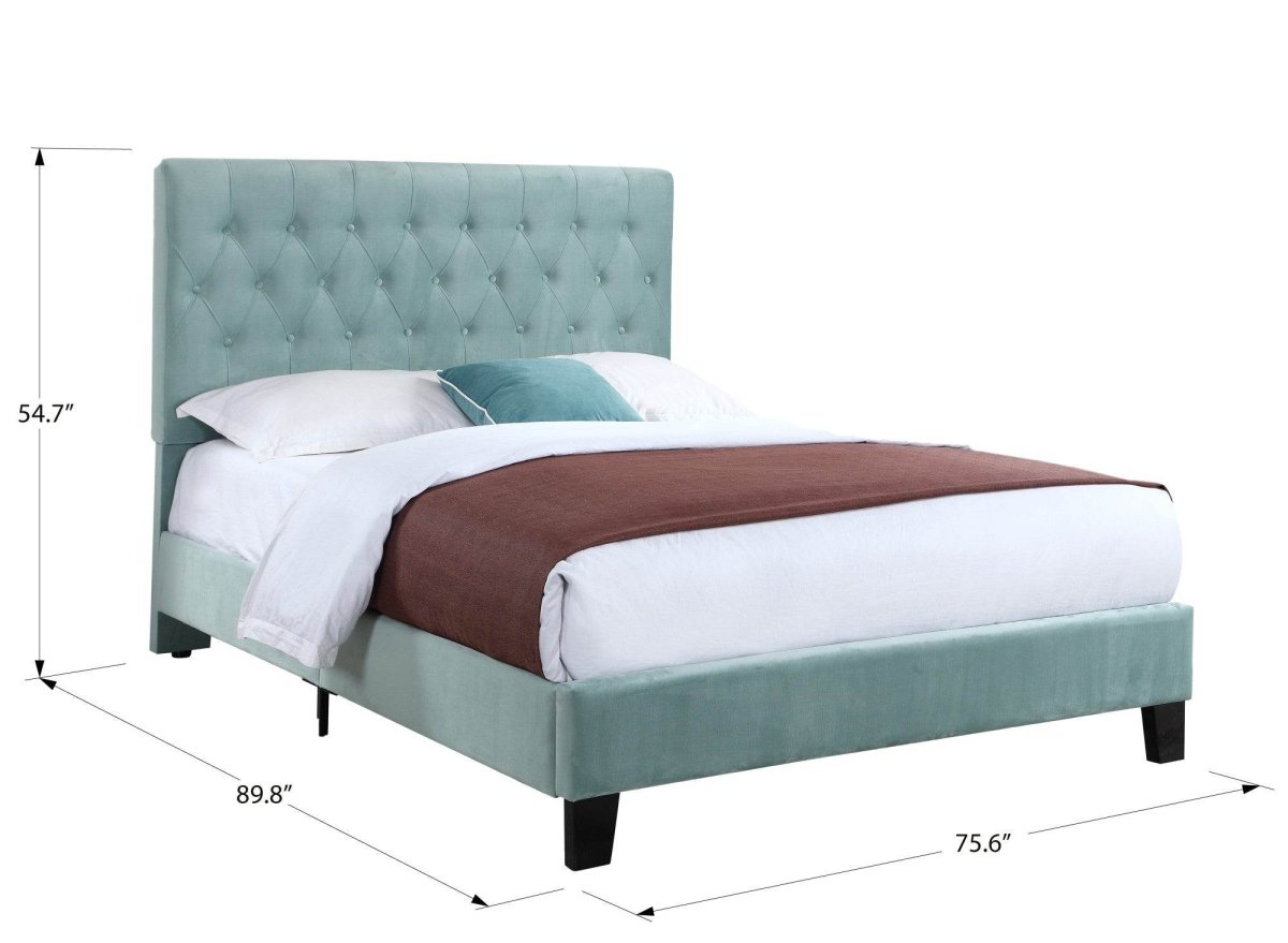 California King Blue Upholstered Solid Wood Bed Frame - Veluna - Omega Lifestyles