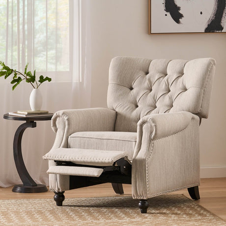 Contemporary Fabric Pushback Recliner With Nailhead Trim - Veluna - Omega Lifestyles