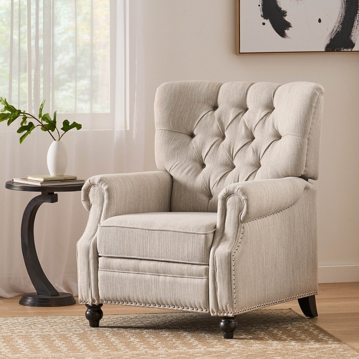 Contemporary Fabric Pushback Recliner With Nailhead Trim - Veluna - Omega Lifestyles