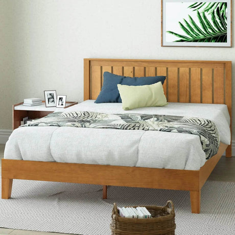 Deluxe Wood Platform Bed Frame with Headboard and Slat Support - Omega Lifestyles