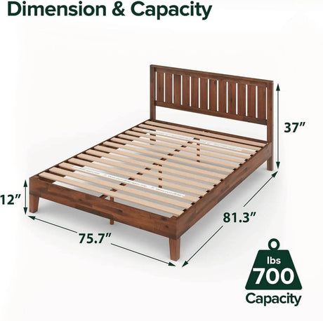Deluxe Wood Platform Bed Frame with Headboard and Slat Support - Omega Lifestyles
