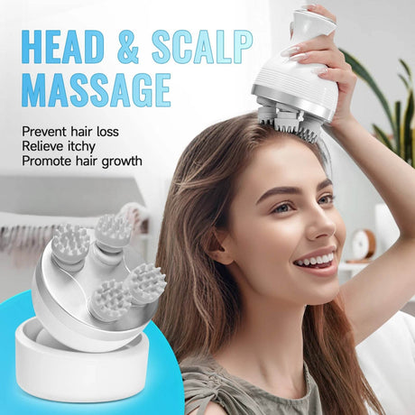 Electric Rechargeable Scalp Massager With 4 Kneading Heads - Sleep Galleria