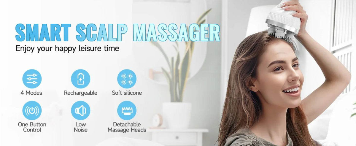 Electric Rechargeable Scalp Massager With 4 Kneading Heads - Sleep Galleria
