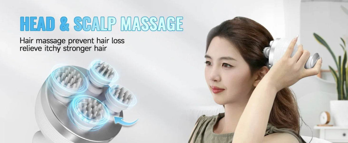 Electric Rechargeable Scalp Massager With 4 Kneading Heads - Sleep Galleria