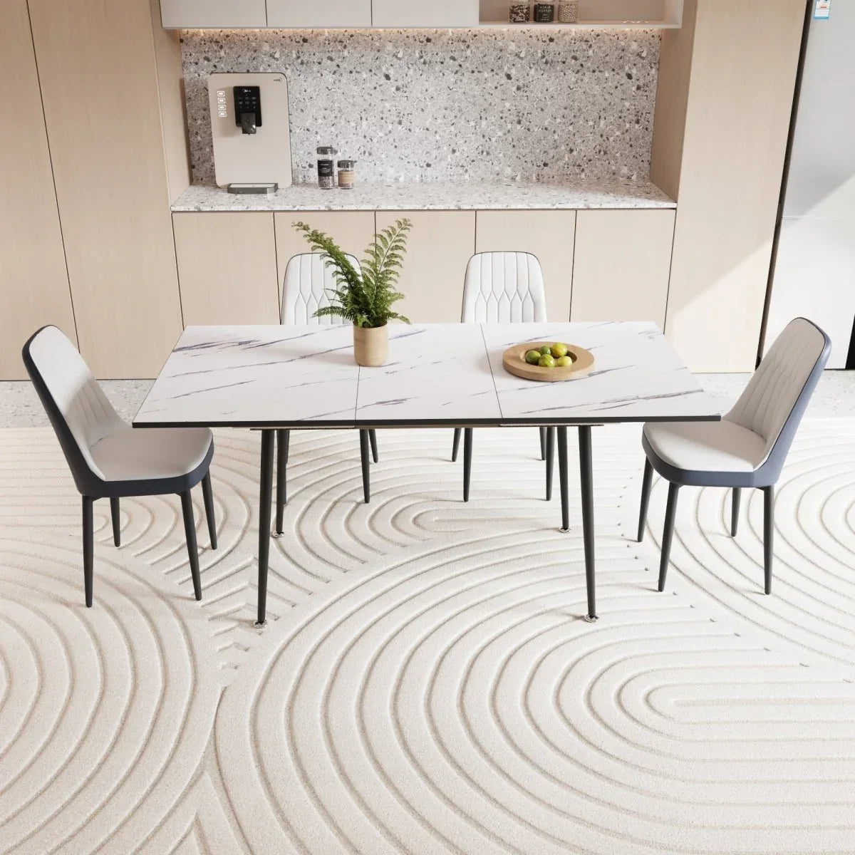 Expandable MDF Dining Table And PU Cushioned Chair Set - Omega Lifestyles