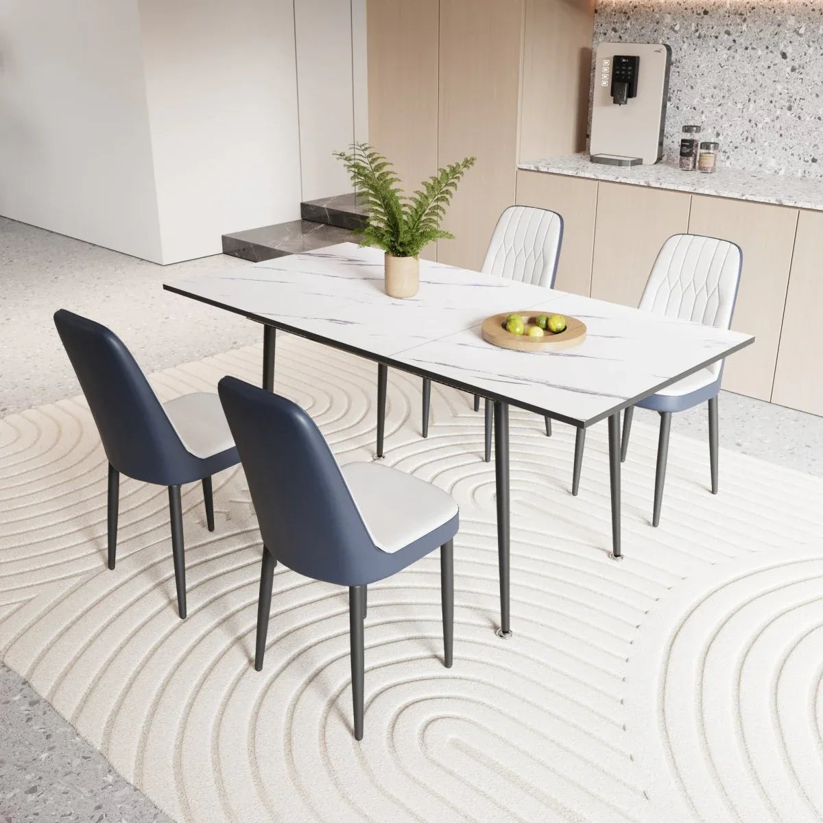 Expandable MDF Dining Table And PU Cushioned Chair Set - Omega Lifestyles
