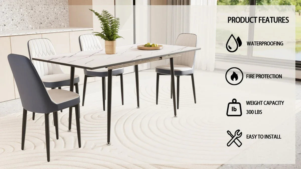 Expandable MDF Dining Table And PU Cushioned Chair Set - Omega Lifestyles