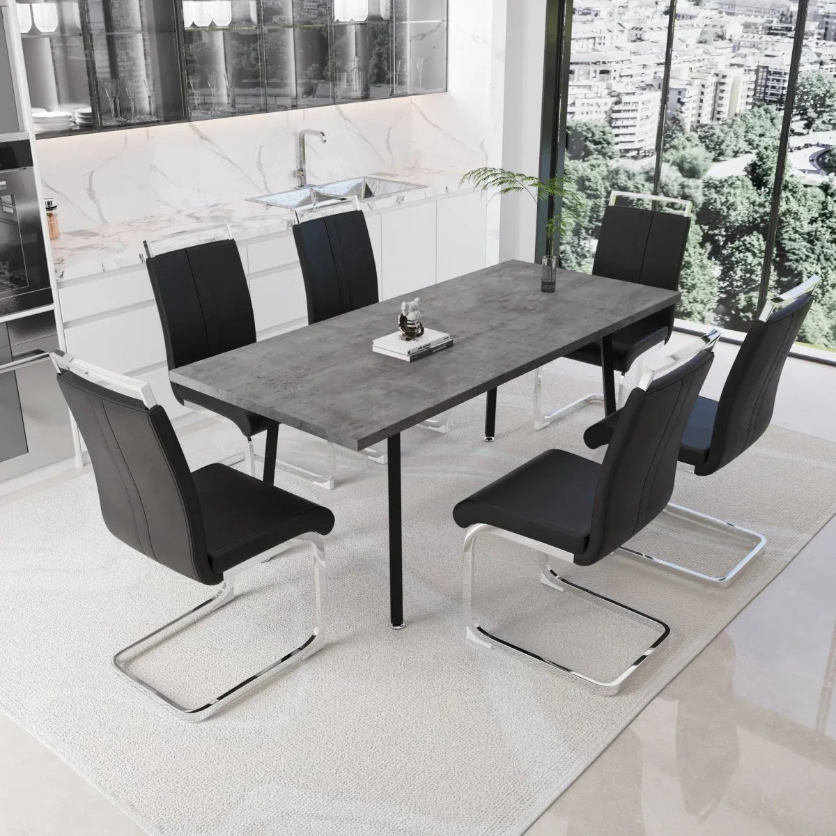 Expandable Modern MDF Dining Table Set With 6 Cushioned Chairs - Omega Lifestyles