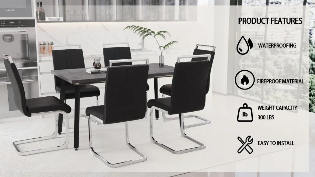 Expandable Modern MDF Dining Table Set With 6 Cushioned Chairs - Omega Lifestyles