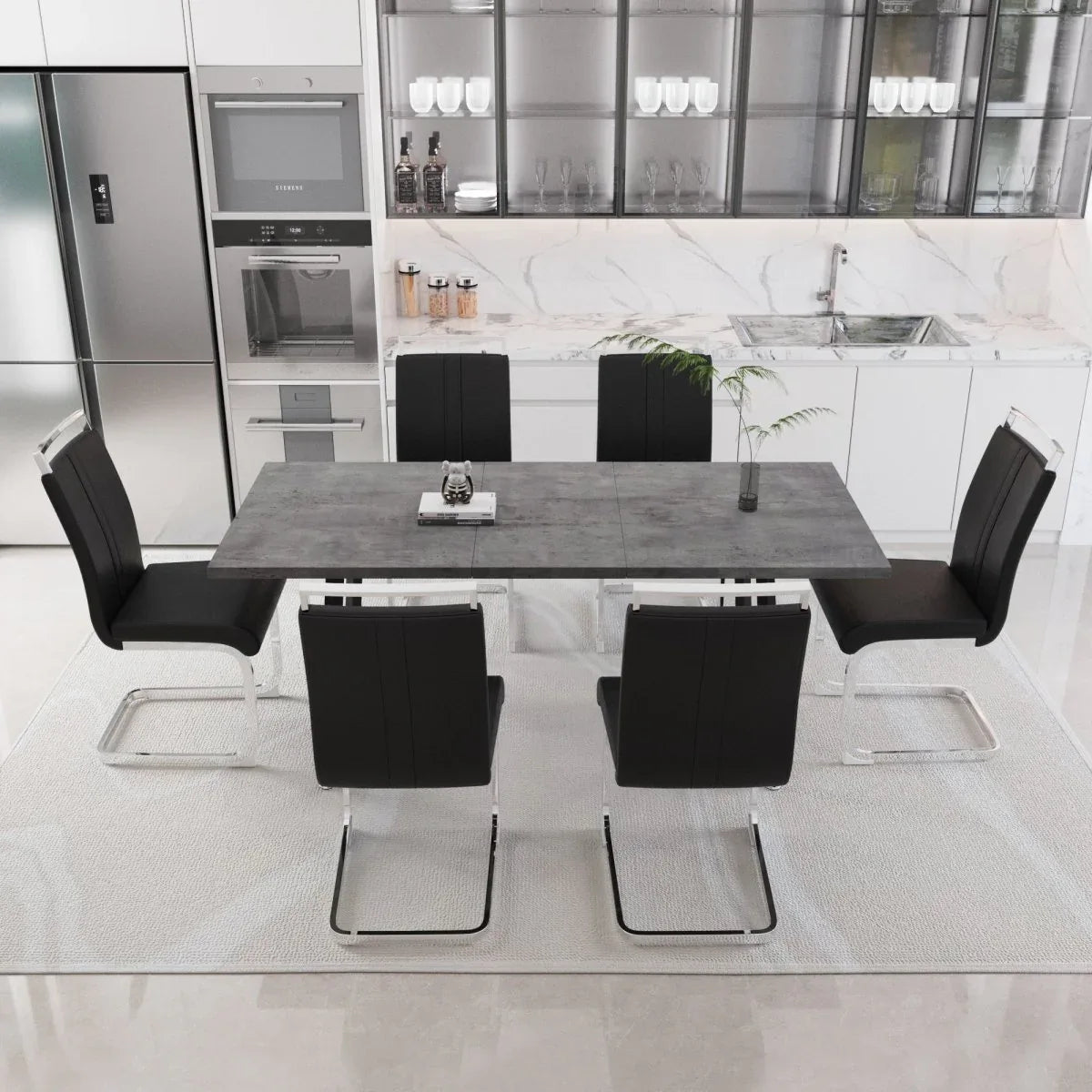 Expandable Modern MDF Dining Table Set With 6 Cushioned Chairs - Omega Lifestyles