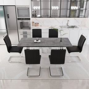 Expandable Modern MDF Dining Table Set With 6 Cushioned Chairs - Omega Lifestyles