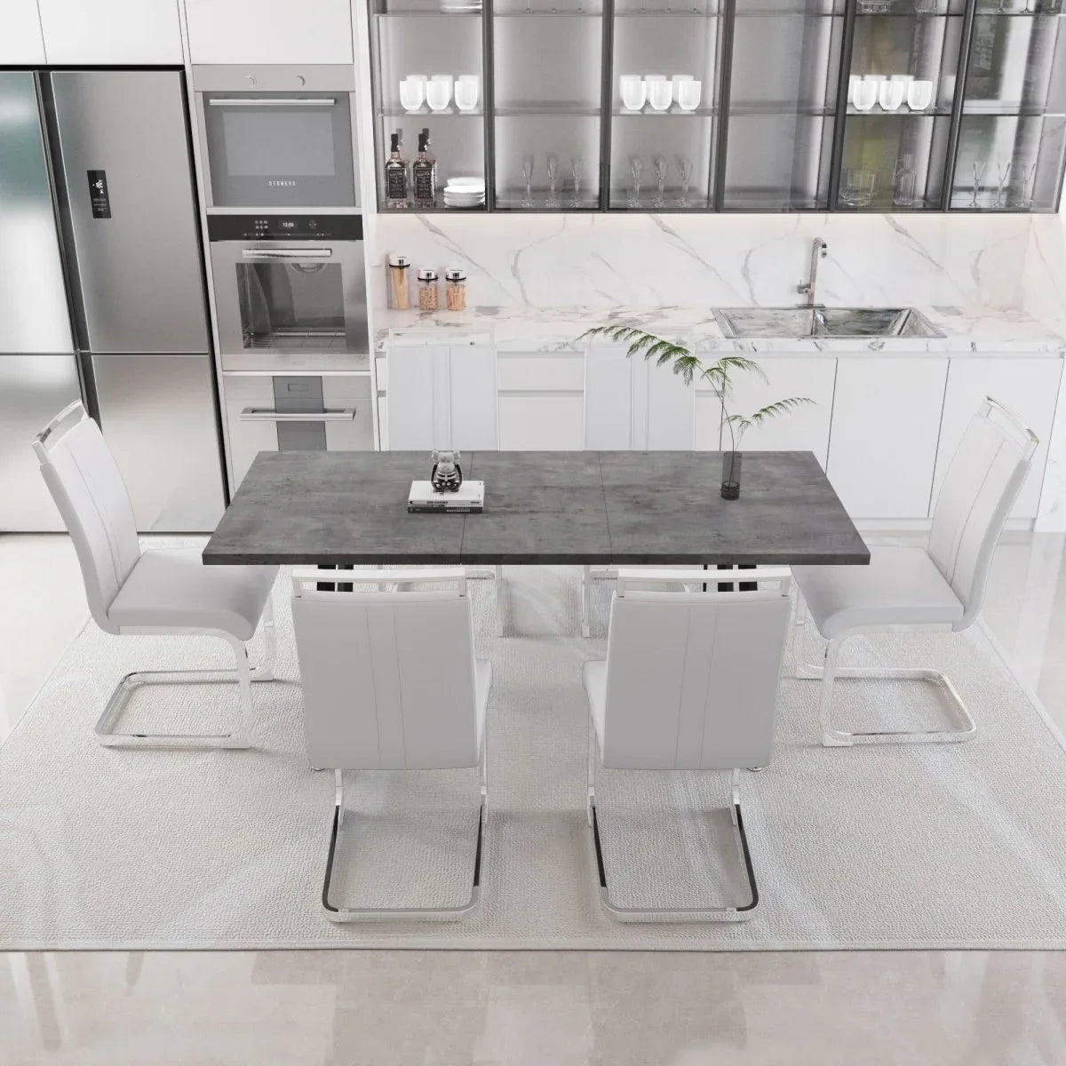 Expandable Modern Square MDF Dining Table Set With 6 Chairs - Omega Lifestyles