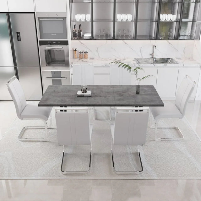 Expandable Modern Square MDF Dining Table Set With 6 Chairs - Omega Lifestyles