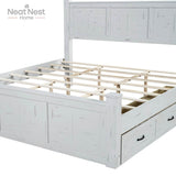 Farmhouse Wooden Panel Poster Bed Frame With Storage Drawers - Omega Lifestyles