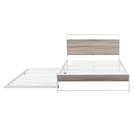 Full Metal Platform Bed Frame With Trundle USB Ports - Sleep Galleria