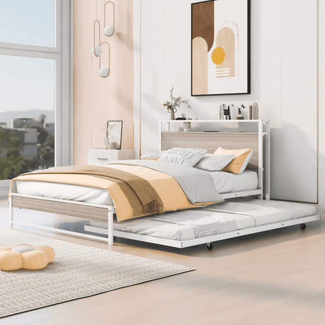 Full Metal Platform Bed Frame With Trundle USB Ports - Sleep Galleria