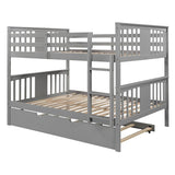 Full Over Full Bunk Bed With Twin Trundle Gray Solid Wood - Veluna - Omega Lifestyles